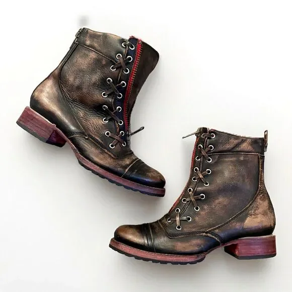 FreeBird Steven Liverpool Zip Distressed Leather‎ Boots W 10 Brown Red Combat - Picture 2 of 10